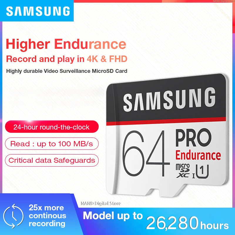 MicroSDHC/SDXC Карта SAMSUNG PRO Endurance 32 Гб 64 Гб 128 ГБ карта Micro SD класса 10 скорость чтения до 100 Мбит/с для наблюдения