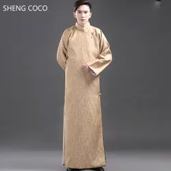 Традиционный китайский Стиль халат хлопка человека Мужской четвёртого эскиз Show Республики Китай Ветер кампус Восточный серый Hanfu Для