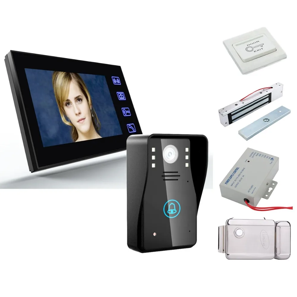 

Home Security 7" Video Door Phone Intercom Doorbell Touch Button Remote Unlock Night Vision Security CCTV Camera+Electronic lock