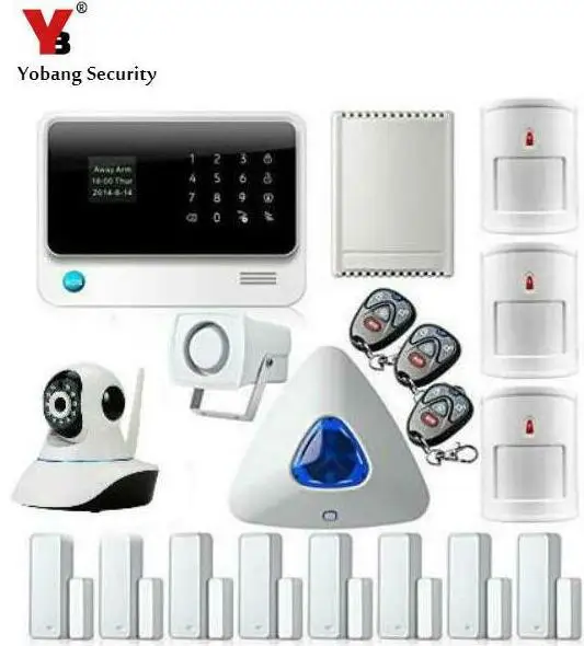 Yobangsecurity Android IOS APP WI-FI GSM сигнализация дома Системы Quad Band с IP Камера реле двери, окна Сенсор движения PIR детектор