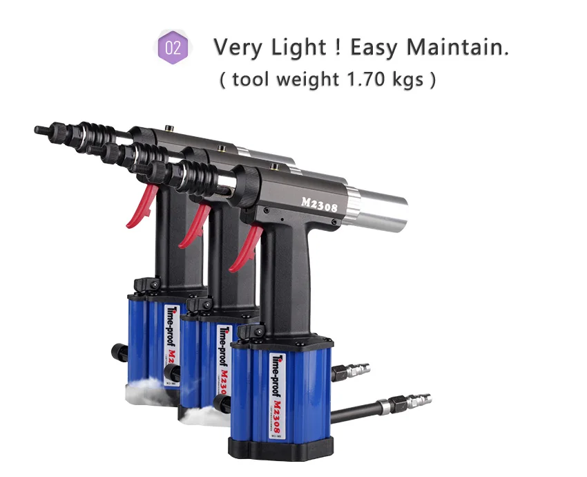 Пневматический гидравлический пистолет с заклепками M2308, пневматический клепальщик, инструмент для клепки, M3-M8, автоматический/регулируемый ход/светильник