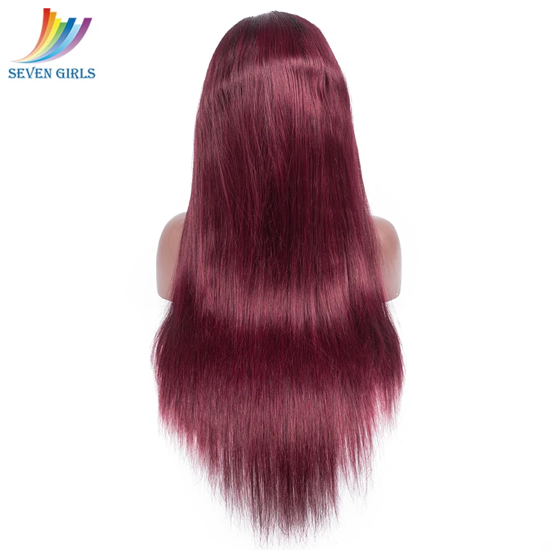 Sevengirls Glueless Ombre Цвет 1B/99J предварительно выщипанные полностью кружевные человеческие волосы парики с детскими волосами малазийские прямые девственные волосы