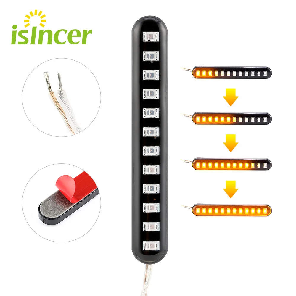

Motorcycle Turn Signal Strip Light Flowing Water Tail Brake Lights 12LED License Plate Light Blinker Stop Turn Signals