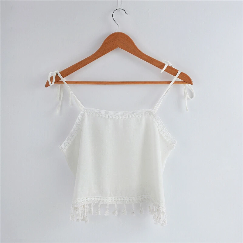 2019 Summer White Women Tank Tops Women's Summer Sleeveless Shirt Solid V-neck Casual Top Tassels Woman Shirt Ladies T-shirt