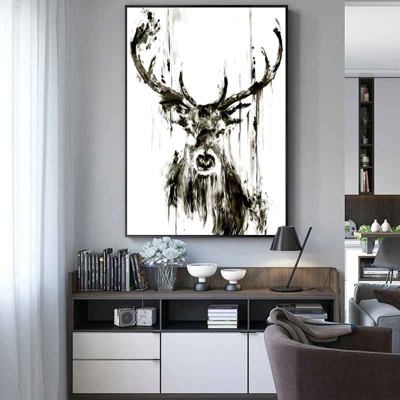 

Modern Abstract Animal Posters And Prints Wall Art Canvas Painting Deer Pictures For Living Room Wall Home Decoration Frameless