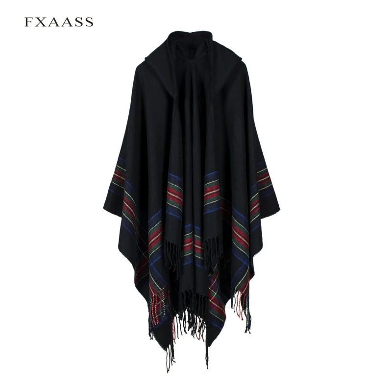 FXAASS новая осенняя/зимняя шаль Модный Полосатый женский шарф шотландский плащ Роскошные клетчатые кашемировые шарфы теплое Пончо