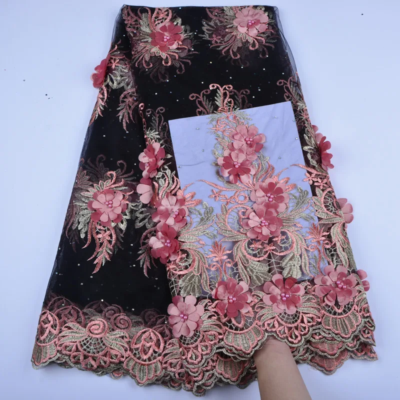

3D Flower Lace Tulle African Lace Fabric High Quality Embroidery African French Lace Fabric For Party Dress A1312
