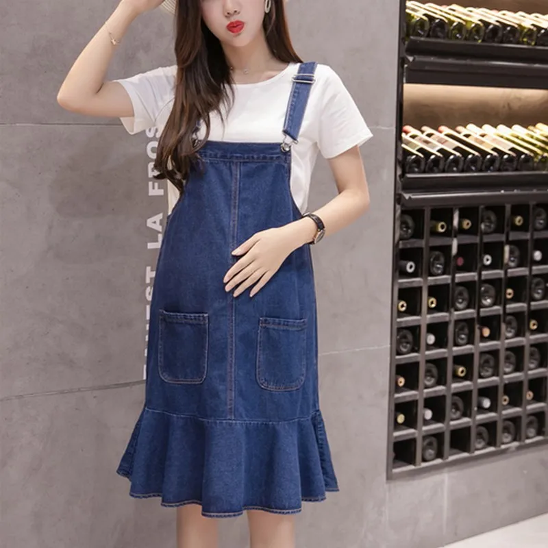 maternity denim overall dress