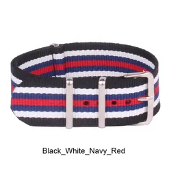 Durable Waterproof Nylon Watch Strap - Army Sport Design - 22mm (Black White Navy Red)