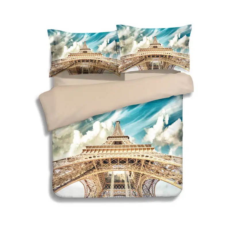 

Paris Eiffel Tower Scenery 3D Printed Bedding Sets Single Twin Full Queen King Size Quilt/Duvet Covers 3pc Bed Linens Blue Color