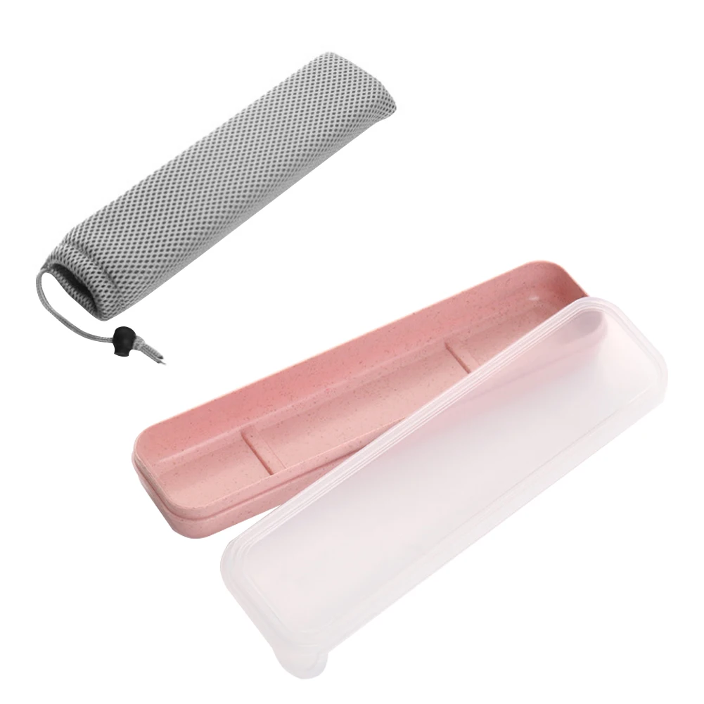

Travel Cutlery Home With Storage Bag Wheat Straw Tableware Box Set Transparent Cover Portable Durable School Practical Reusable