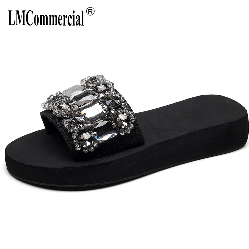 Summer Lady one word drag thick bottom fashion holiday beach shoes anti-skid slippers luxury shoes women designers big size