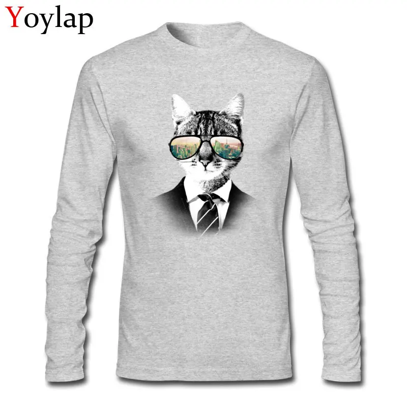 100% Cotton Fabric Adult Long Sleeve Tops Shirt NYC Cat Design Summer Autumn T-Shirt Classic Company Round Neck Sweatshirts NYC Cat grey