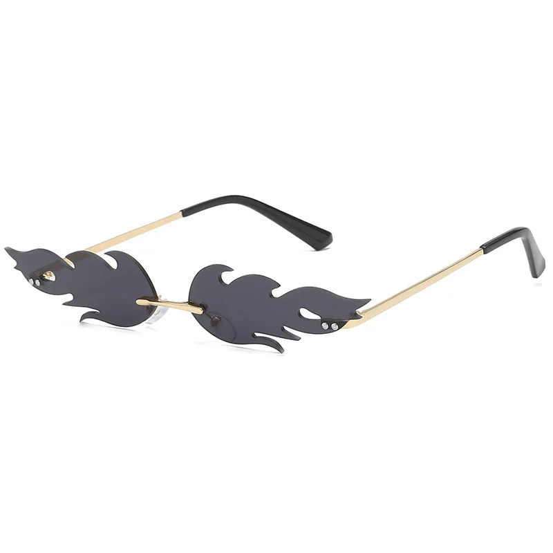 Роскошные солнцезащитные очки «кошачий глаз», Женские винтажные дизайнерские солнцезащитные очки в форме пламени, мужские маленькие солнцезащитные очки без оправы для женщин, трендовые женские солнцезащитные очки - Цвет линз: black