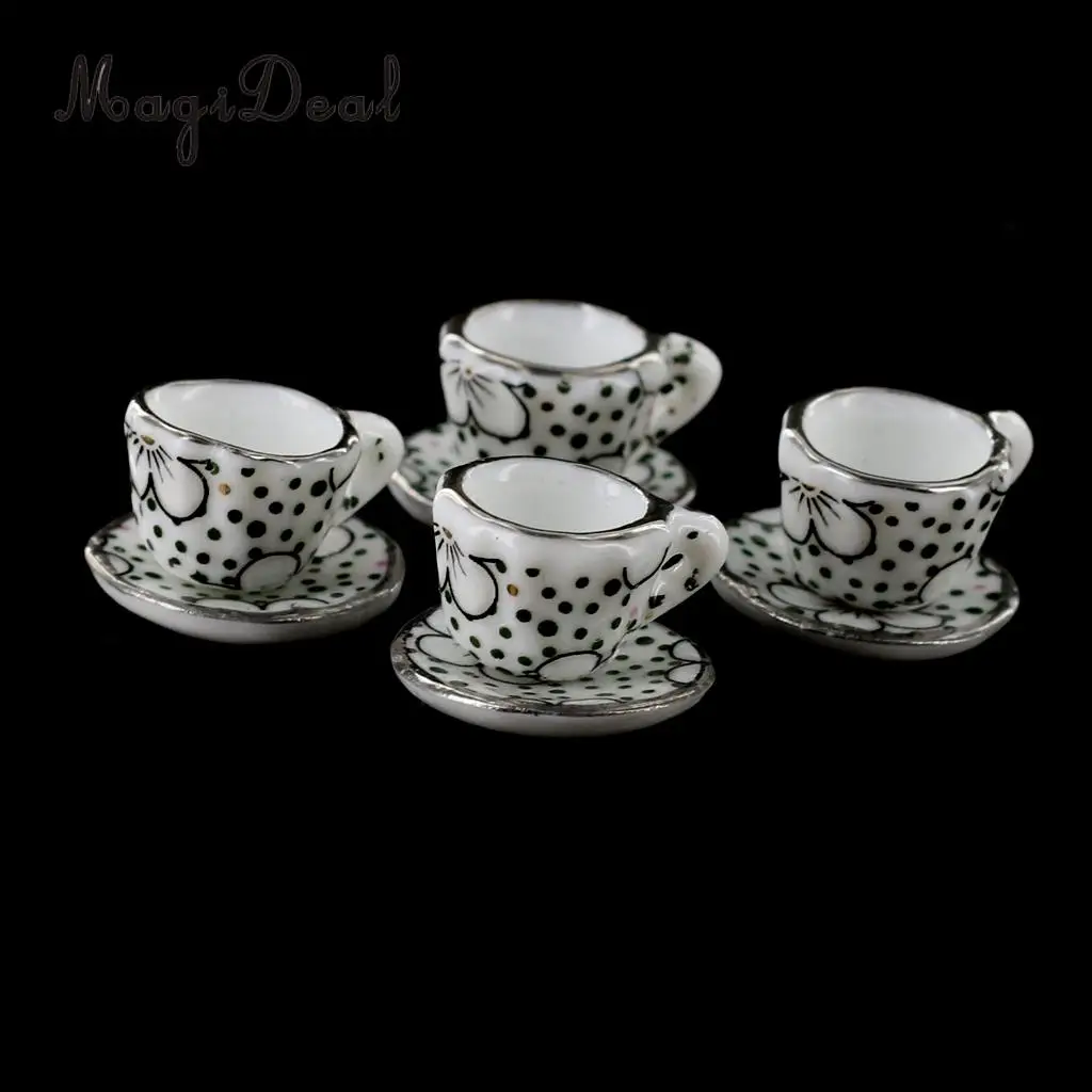 1/12 Scale Dollhouse Miniature Daisy Porcelain Dinning Ware Tea Tableware Set Cup Pot Saucer for Dolls House Furniture Decor