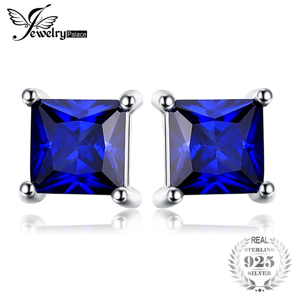 JewelryPalace Square Blue Created Sapphire 925 Sterling Silver Stud Earrings New for Women Gift Fine Jewelry JewelryPalace Square Blue Created Sapphire 925 Sterling Silver Stud Earrings New for Women Gift Fine Jewelry