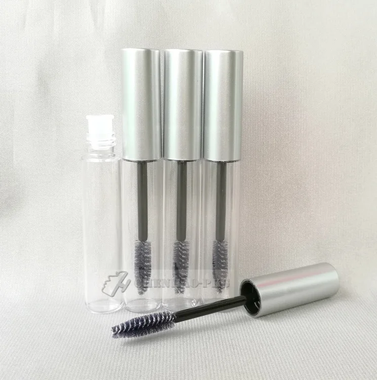 Free shipping 100pcs/lot 10ml empty mascara bottle w/matte silver cap