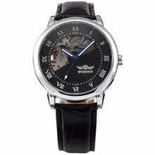 Skeleton Vintage Classic Hollow Men’s Hand-winding Mechanical Black Leather Band Sport Tennis Wrist Gift Watch Timepiece /PMW065