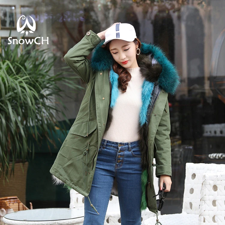 Perfect 2018 new fashion women luxurious Large raccoon fur collar hooded coat warm Fox fur liner parkas long winter jacket F939 8