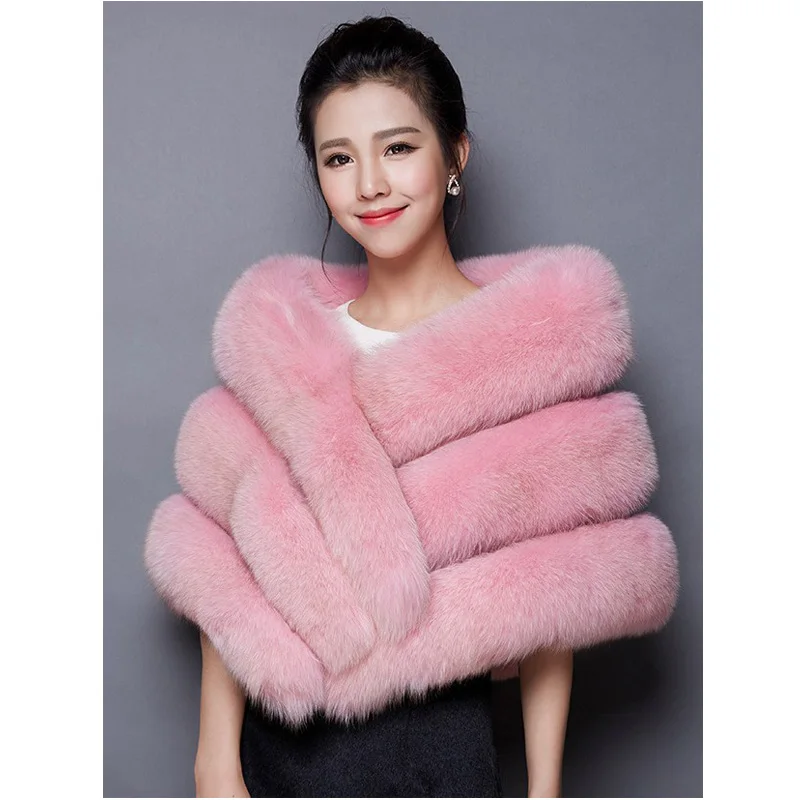 

2017 New Faux Fox Fur Coat Imitation Mink Fur Shawl Female Poncho Cape Patchwork Warm Luxury Elegant Outerwear clothing DW23