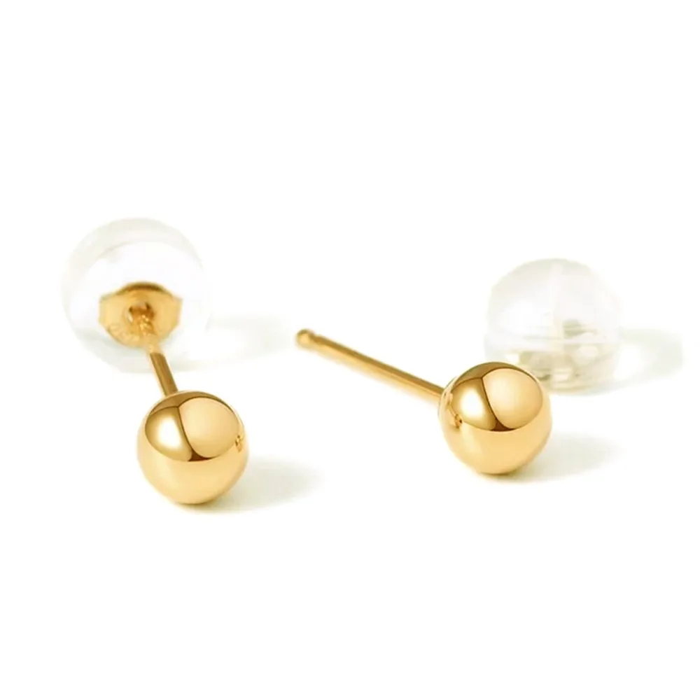 Trendy 18k Au750 gold bead ball stud earrings fine jewelry for ladies Women Mum girls 3-5mm optional wedding party birthday gift