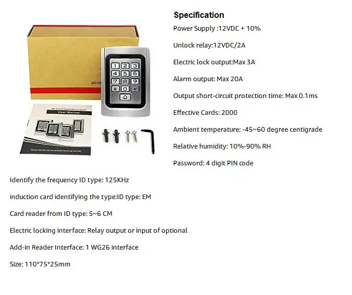 Gate opener door lock Outdoor Access Control Keypad EM reader PIN Code RFID IP68 Waterproof Wiegand 26