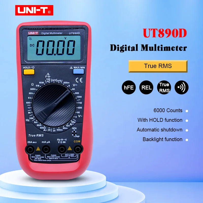 UNI T UT890D Цифровой мультиметр True RMS AC/DC Частотный Амперметр мультитестер +
