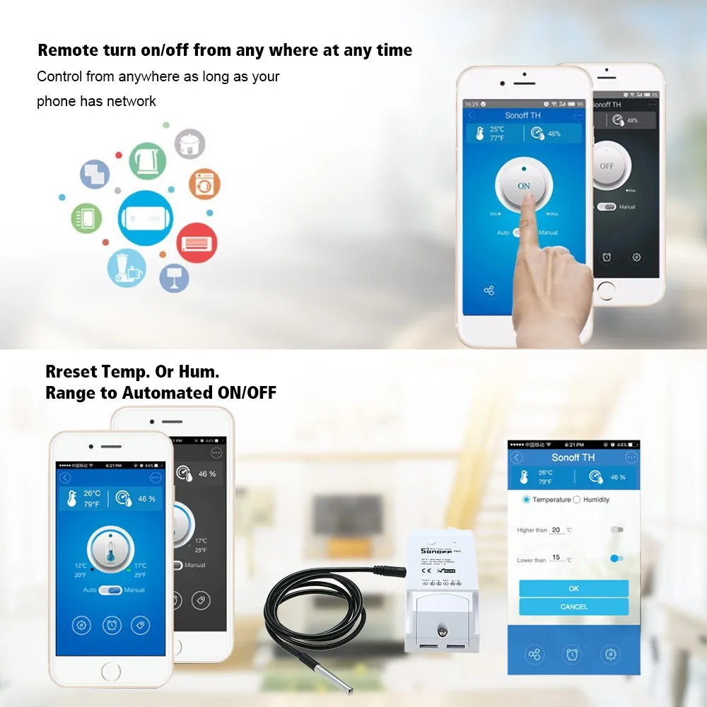 Sonoff RF Smart Wifi Switch Wireless Remote Control Light Switch Home Controller Temperature Sensor Work with Alexa and Google