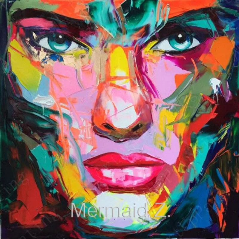 

Hand Painted Abstract Knife Palette Picture Modern Pop Art Nielly Francoise Oil Paintings Art Wall Decoration Cool Face Poster