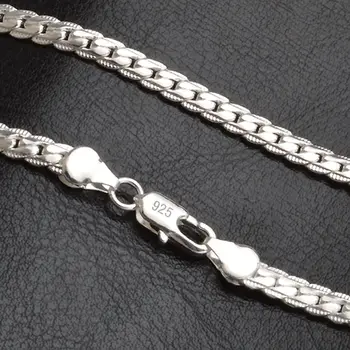 

5MM N925 sterling Silver color necklace Unisex Flat snake Link Chain Lobster Clasp collares necklaces for women men S-N21