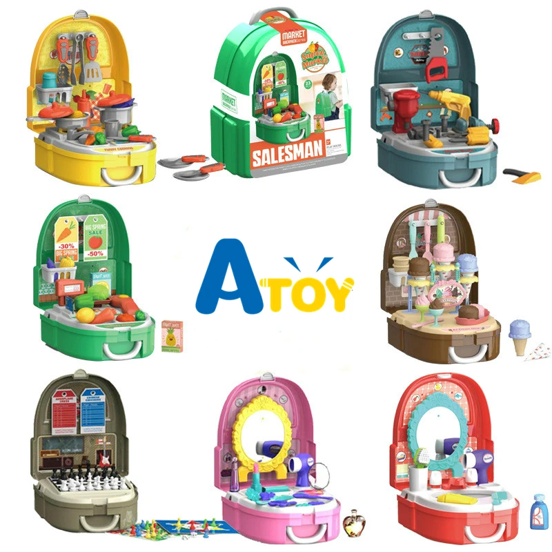 

Kitchen Tableware Set Doctor Toy Set Backpack Box Cosmetics Supermarket Fruit Tools Kids Children Toys Medical Supplies Portable