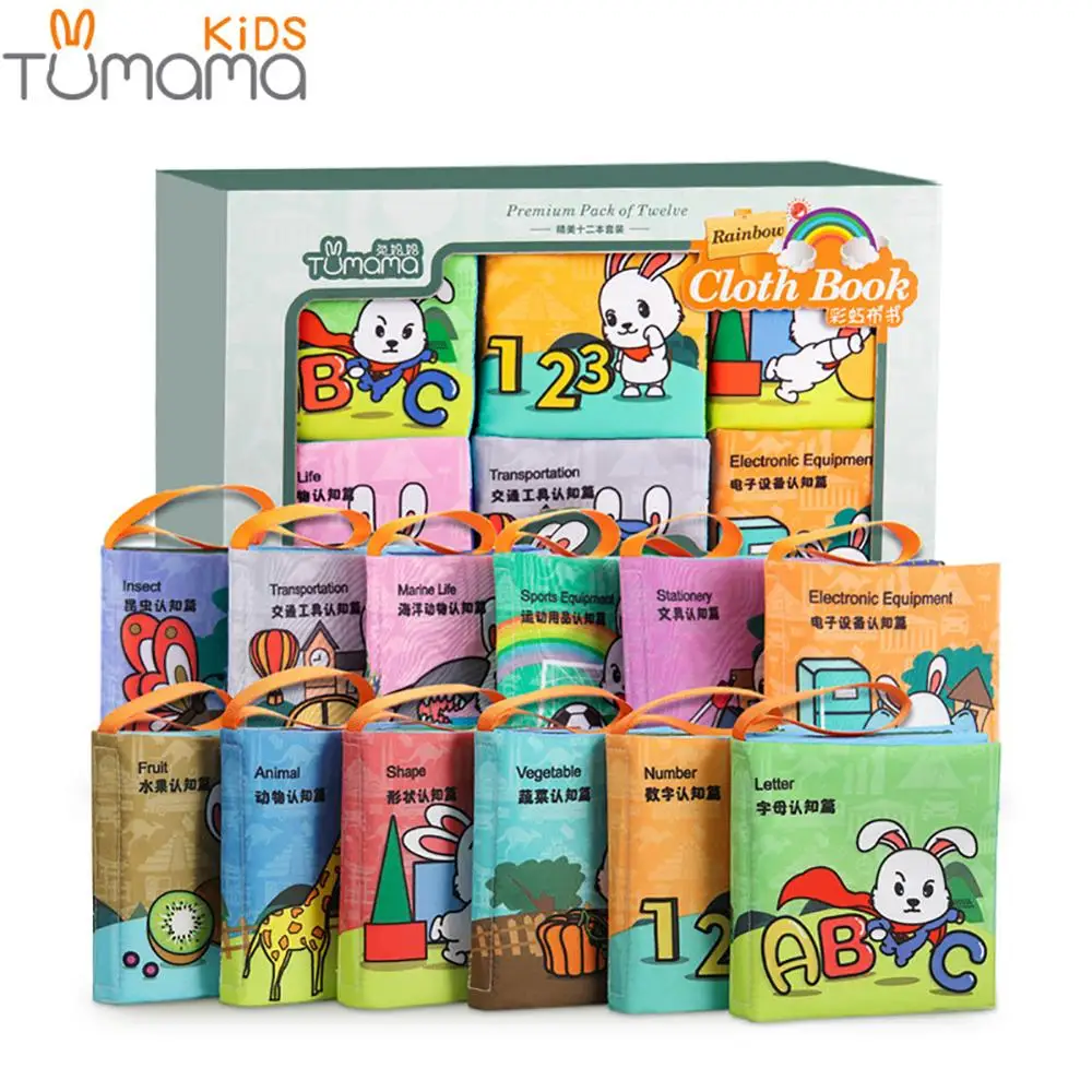 

6Pcs Tumama Infants Early Education Cloth Book Shape Number Cognition Puzzle Toy