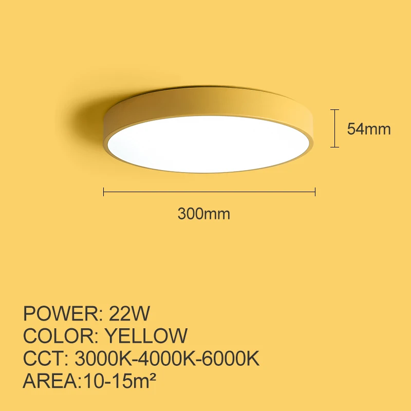 Современные светодиодные потолочные лампы для гостиной, детской комнаты, скандинавские Круглые лампы в виде макарон, зеленый, синий, желтый, розовый, черный потолочный светильник - Цвет корпуса: Yellow-22W
