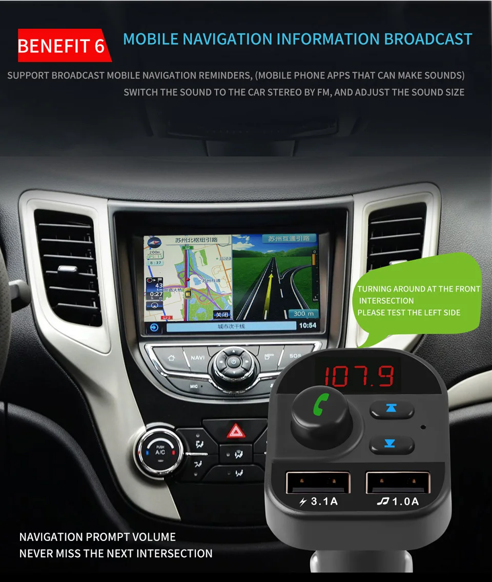 Wireless FM Transmitter Bluetooth Handsfree Car Kit MP3 Player FM Radio Dual USB Adapter 3.1A Car Quick Charger Car Accessories