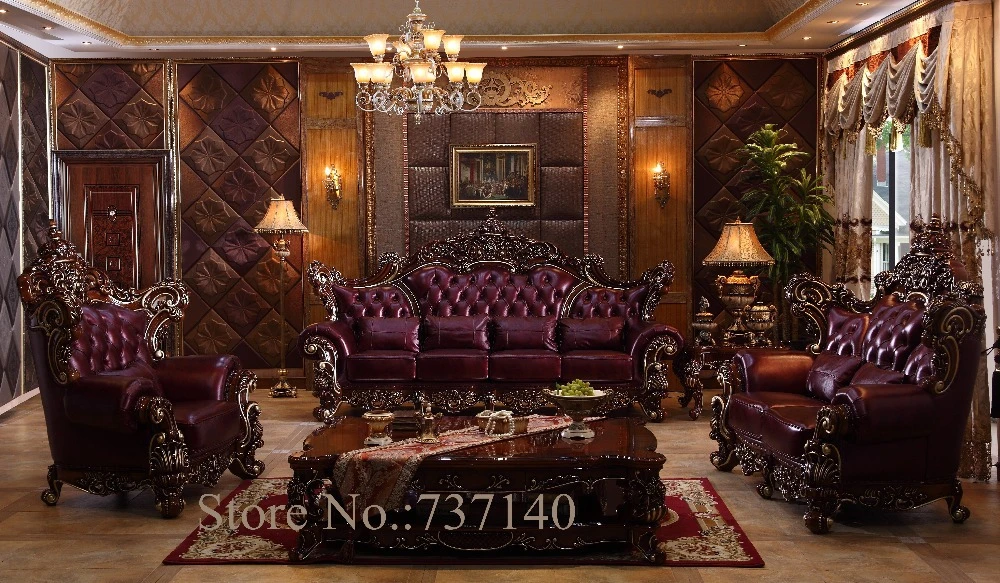 sofa set living room furniture luxury genuine leather sofa set French
