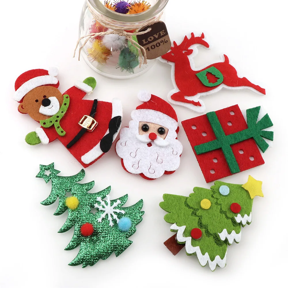 Christmas Decorations Fashion Christmas Snowflake Tree Hat Gift Star Patchse Diy Craft Accessory Handmade Applique Patch For Clothes Hat Felt Applique