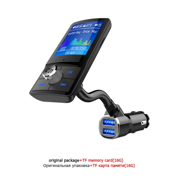 ANLUD Цвет ЖК-дисплей Экран FM передатчик Bluetooth Car Kit Quick Charge 3,0 Dual USB MP3 плеер Aux модулятор Напряжение реального время - Название цвета: With 16G TF Card