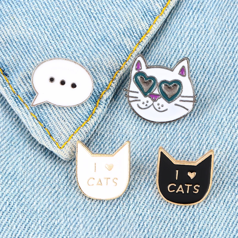 Black Cat White I LOVE CATS Brooch Collar Pins Fashion Jewelry Lover Gifts | Украшения и аксессуары