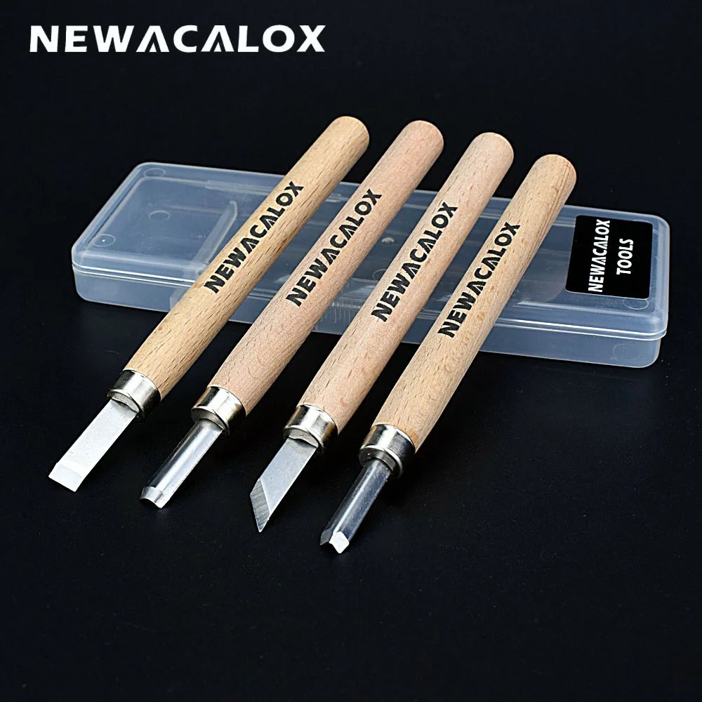

NEWACALOX 4pcs Woodpecker Woodcut Knife Scorper Hand Cutter Wood Carving Tool Woodworking Chisel Graver Burin for Arts Crafts