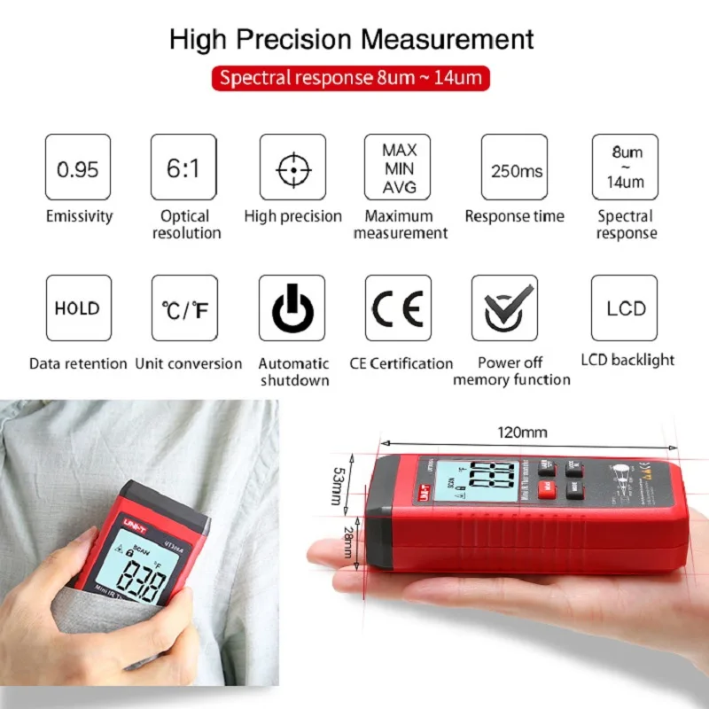 UNI-T мини lcd инфракрасный термометр-35~ 300C-31~ 572F UT306A красный лазерный измеритель температуры C/F Пирометр