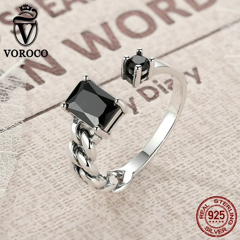 VOROCO 100% Серебро 925 пробы Aquare & круглые черные плетеные манжеты открытые