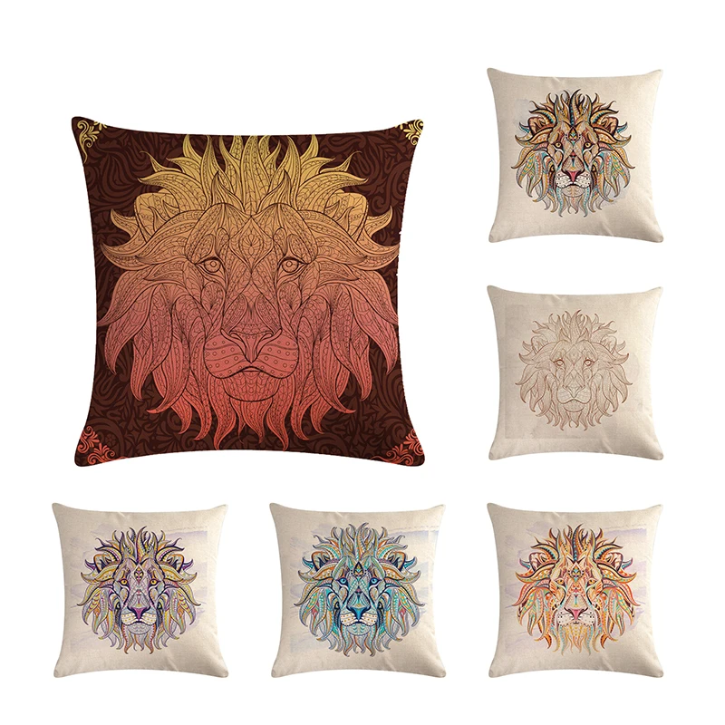Lion Cushion Cover Animal Pillow Case Gold Foil 45x45cm Pillow Cover Sofa Bed Home Decor Kussenhoes ZY556