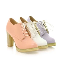 Plus Size 34-39 Women Pumps 2016 elegant woman high-heeled shoes for women’s Round Toe Buckle Lace pump women casual shoes