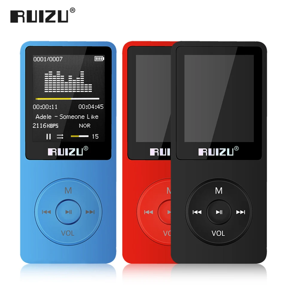 Goedkoop Engels versie Ultradunne MP3 Speler met 8 gb 16 gb opslag 1.8 inch Scherm kan spelen 80 h RUIZU x02 FM, e book, Klok, Voice Recorder
