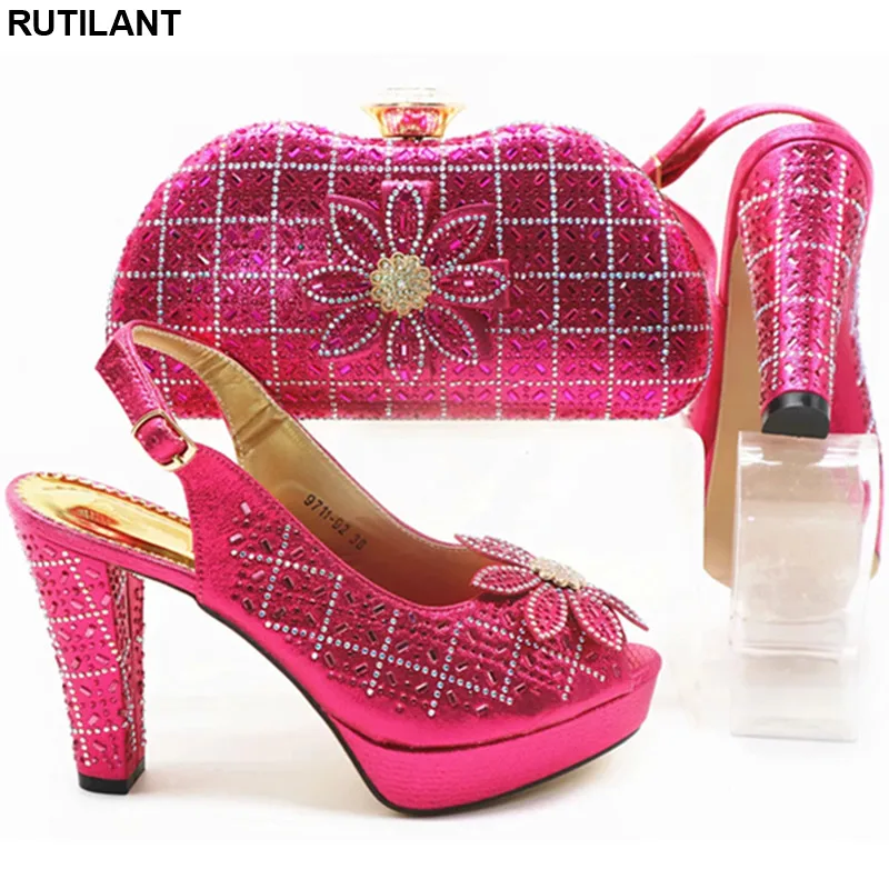 

New Arrival Women Italian African Party Pumps Shoes and Bag Set Decorated with Appliques Matching Shoes and Bag Set In Heels