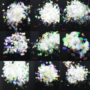 

100g/pack, 24 Different Shapes Sequins Choices, Iridescent Rainbow Shining Slices 3D nail art glitters paillettes