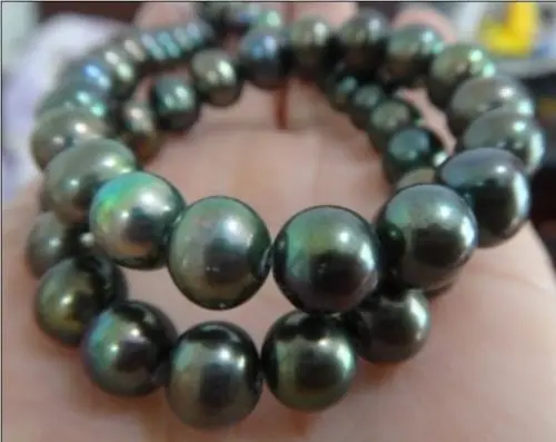 

0001349 10-11MM TAHITIAN GENUINE PEACOCK GREEN REDISH AAA PEARL NECKLACE 14KGP (A0329)