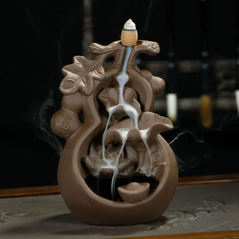 Gourd Waterfall Incense Burner Aroma Smoke Backflow Incense Burner Purple Clay Smoke Waterfall