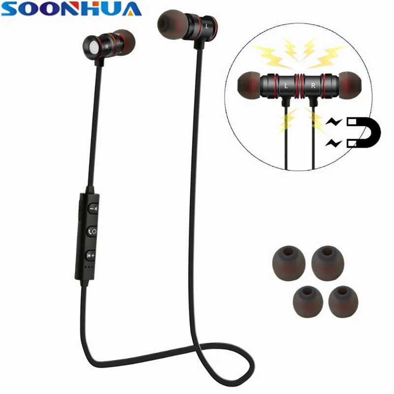 

New Arrival SOONHUA Magnetic Wireless Earphone Sports Stereo In-Ear Headphone Bluetooth V4.1 HiFi Headset With Mic For iPhone 8