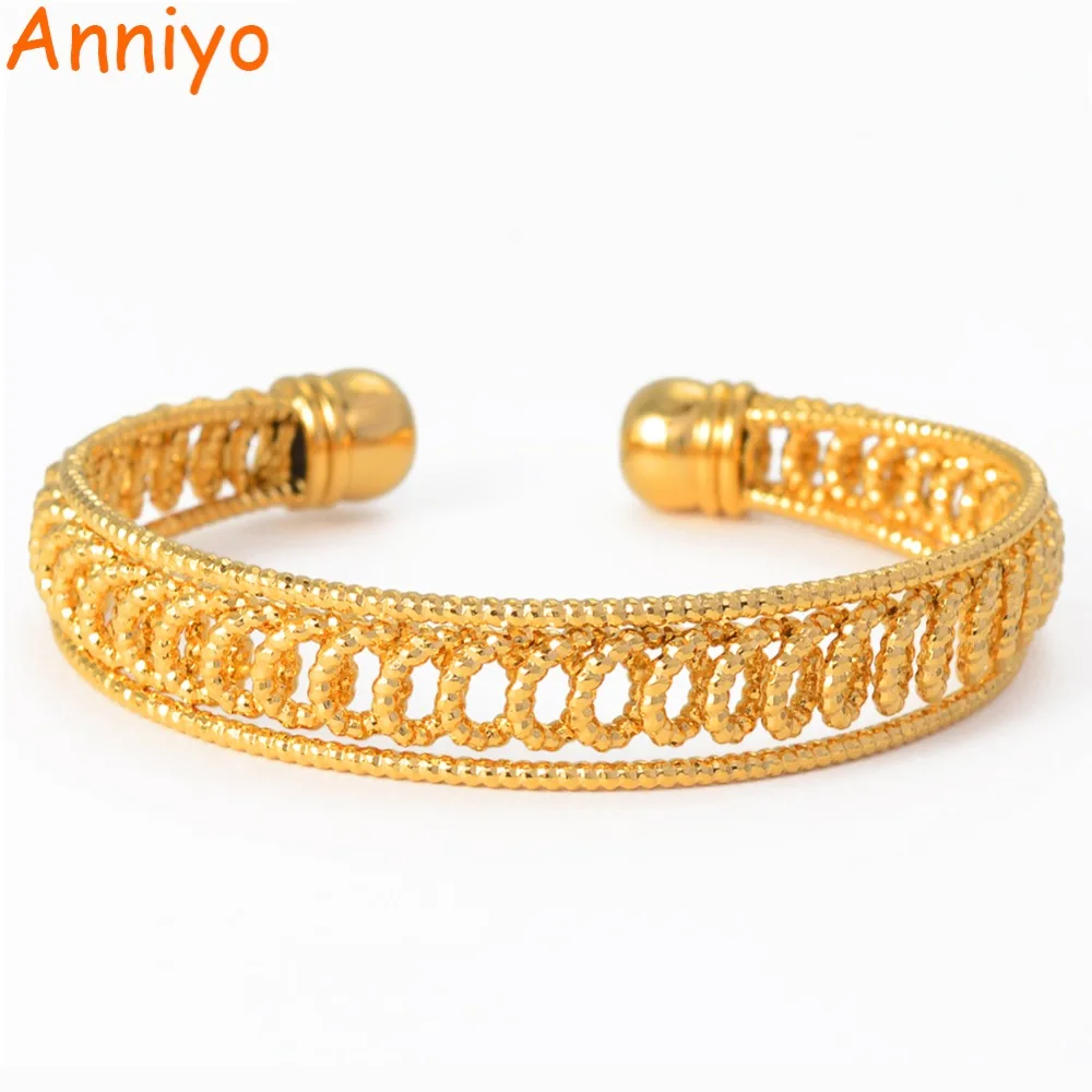 

Anniyo 24K Dubai Cuff Bangles Mother Jewellery Ethiopian Bracelets for Women Arab African Wedding Jewelry Party Gifts #171806